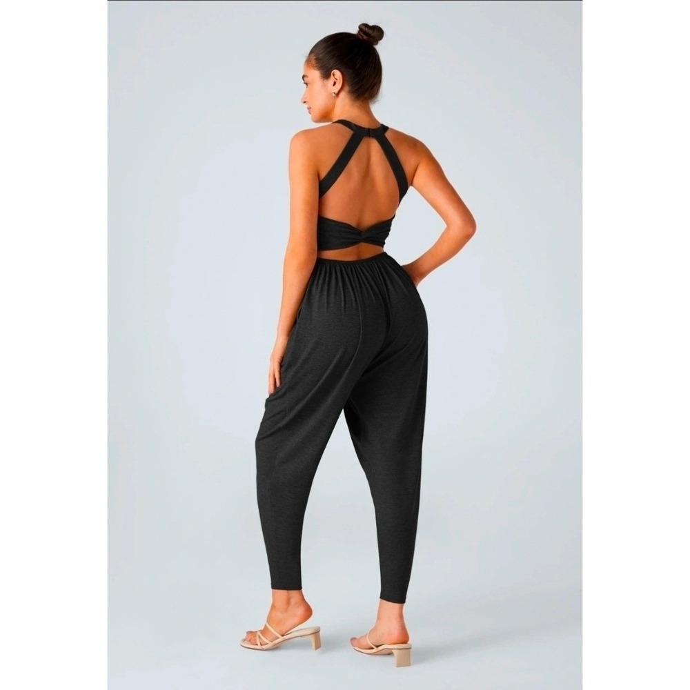 Halara Easy Peezy U Neck Pocket Harem Jumpsuit Black Small NWT